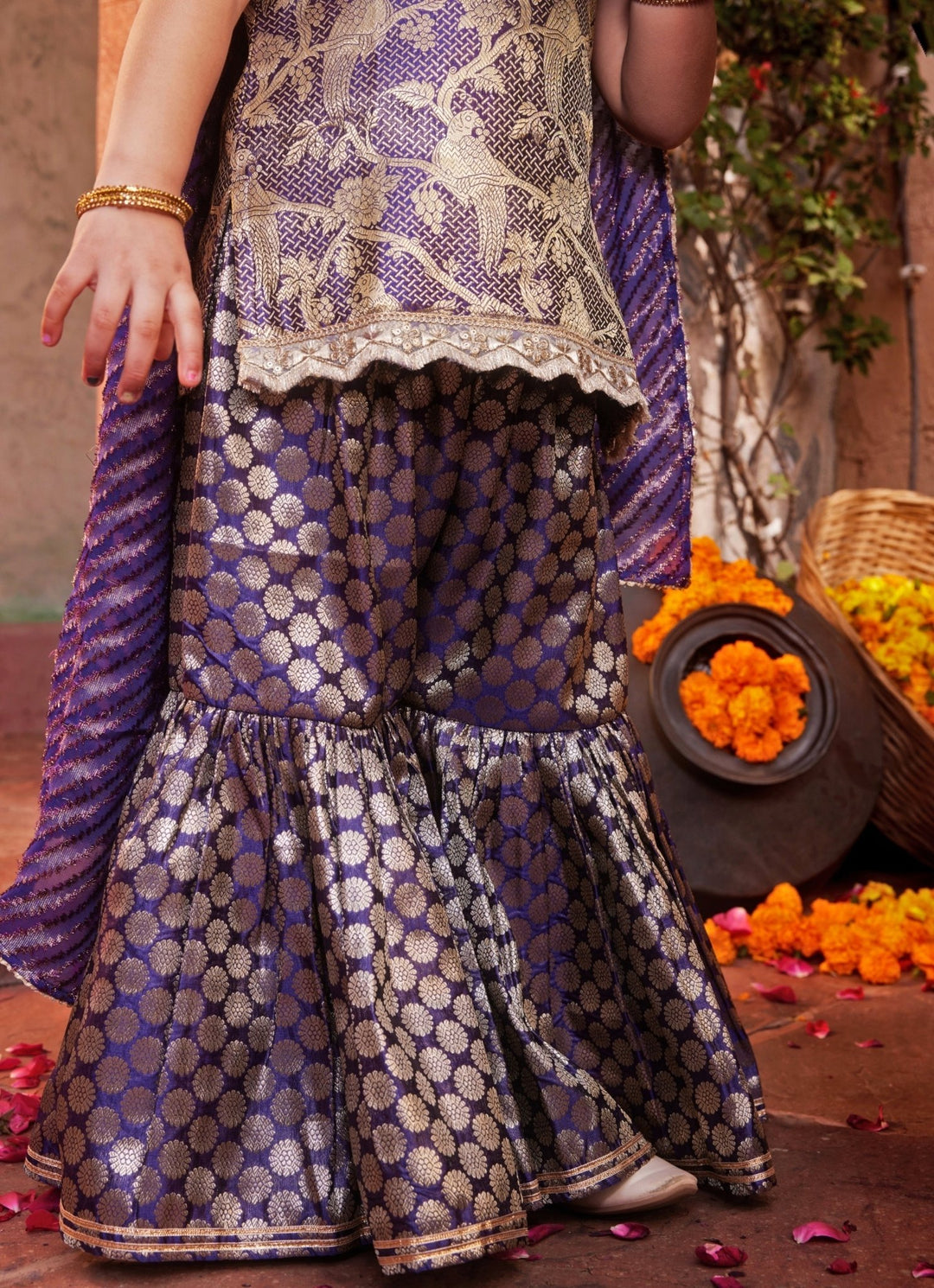 Purple Brocade Silk Kurta Sharara Set Chotibuti - Fabilicious Fashion