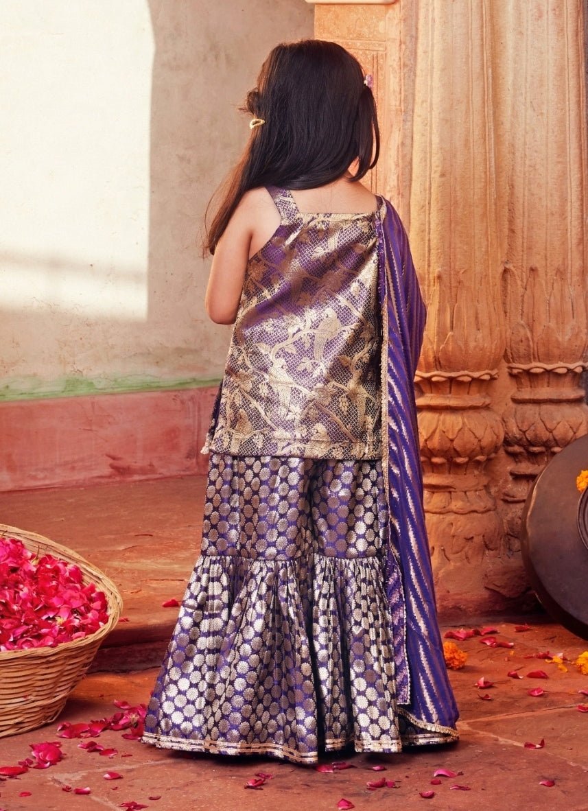 Purple Brocade Silk Kurta Sharara Set Chotibuti - Fabilicious Fashion