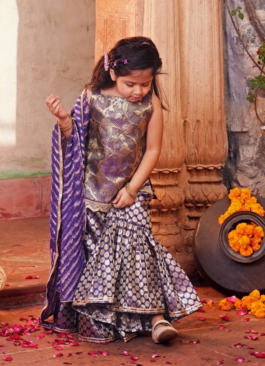 Purple Brocade Silk Kurta Sharara Set Chotibuti - Fabilicious Fashion