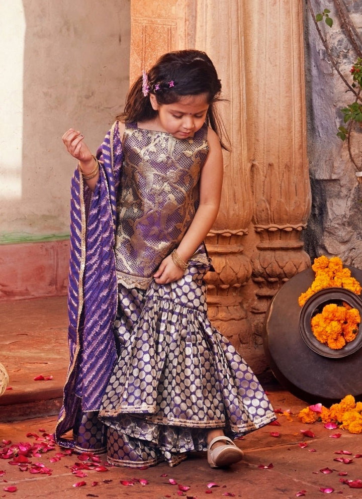 Purple Brocade Silk Kurta Sharara Set Chotibuti - Fabilicious Fashion