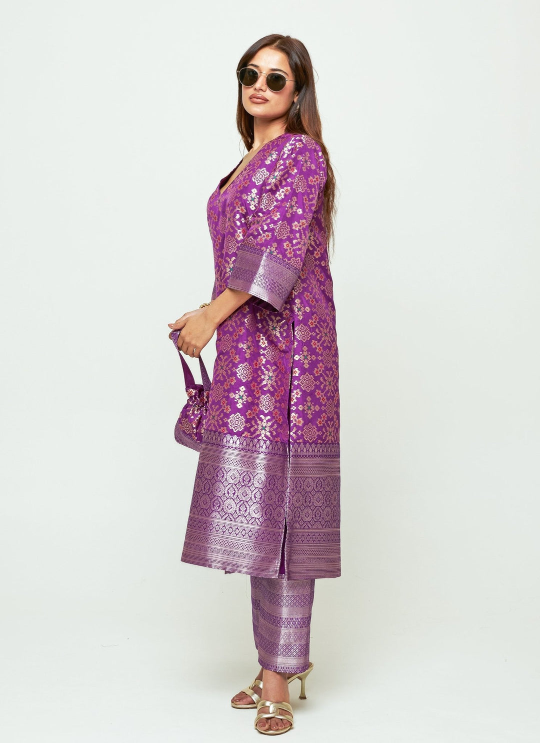 Sobariko Purple Brocade Silk Long Kurta Pants SetFabilicious Fashion