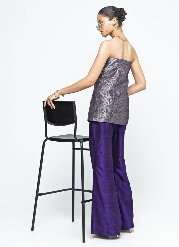 Purple Brocade Silk Tube Jacket With Pants Sobariko - Fabilicious Fashion
