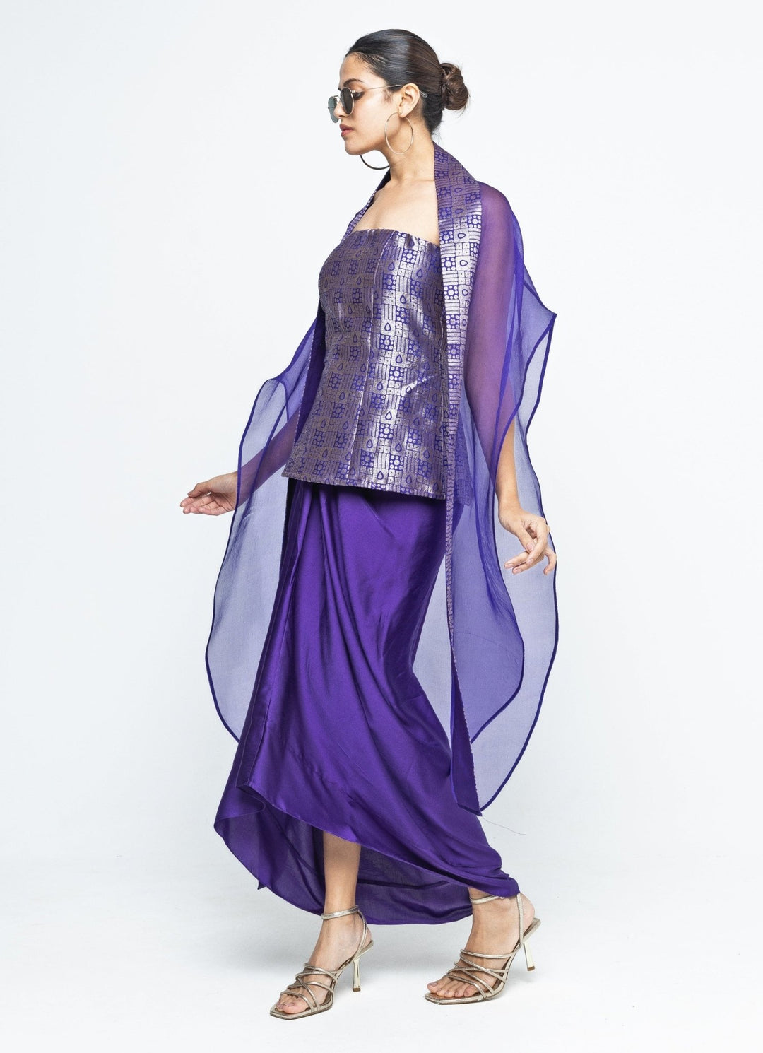 Purple Brocade Tube Top With Drape Skirt Sobariko - Fabilicious Fashion