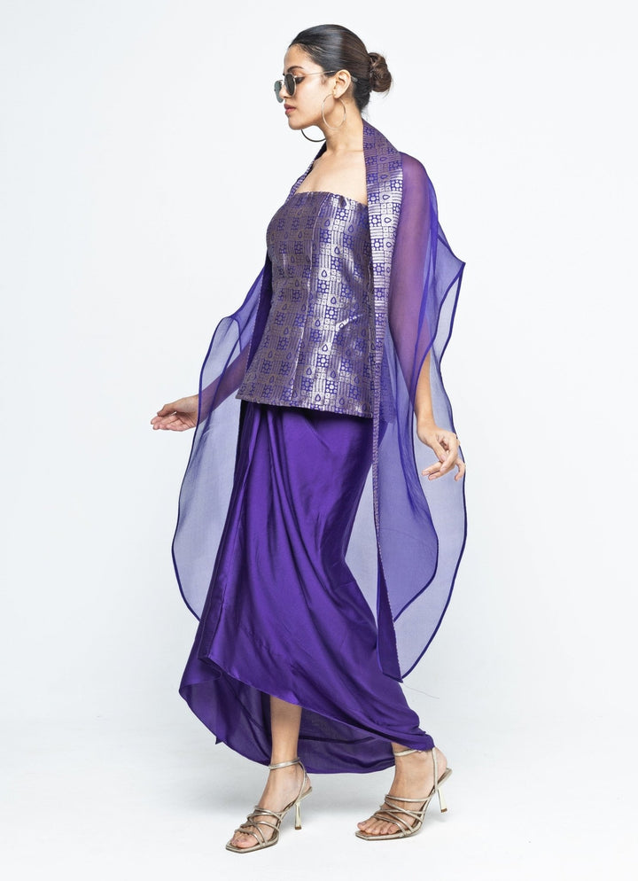 Purple Brocade Tube Top With Drape Skirt Sobariko - Fabilicious Fashion