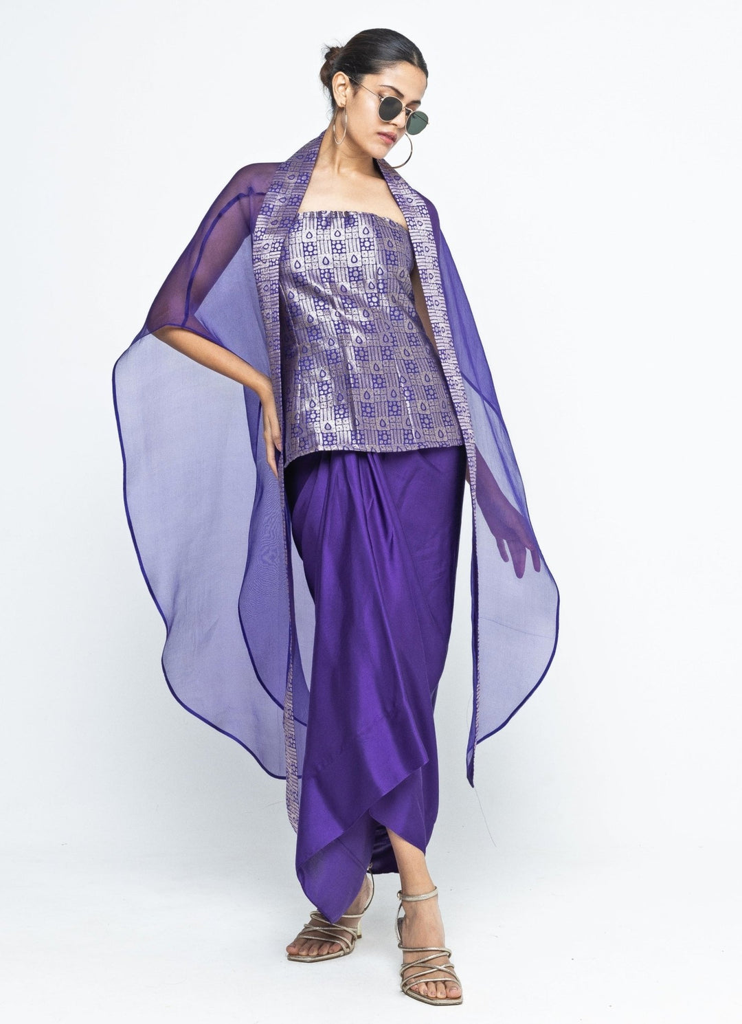 Purple Brocade Tube Top With Drape Skirt Sobariko - Fabilicious Fashion