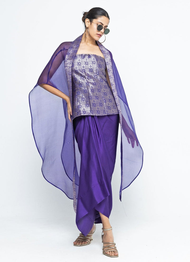 Purple Brocade Tube Top With Drape Skirt Sobariko - Fabilicious Fashion