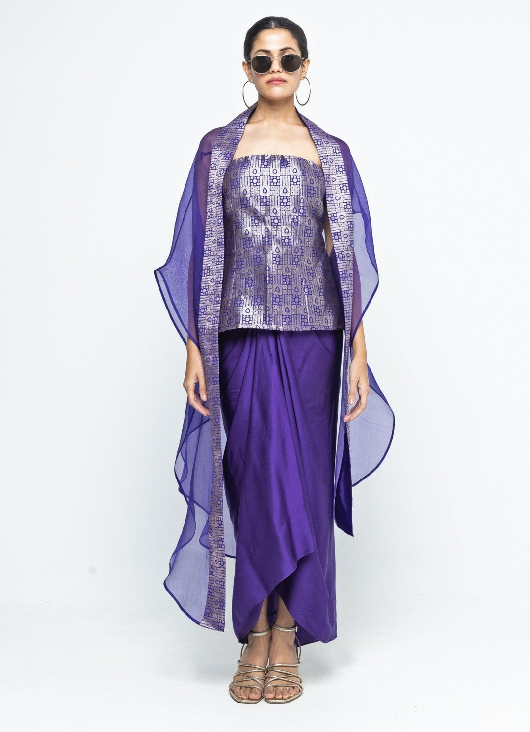 Purple Brocade Tube Top With Drape Skirt Sobariko - Fabilicious Fashion