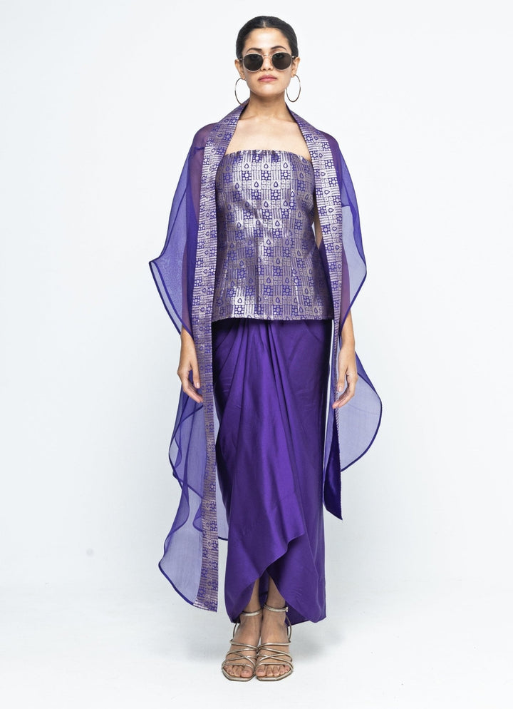 Purple Brocade Tube Top With Drape Skirt Sobariko - Fabilicious Fashion
