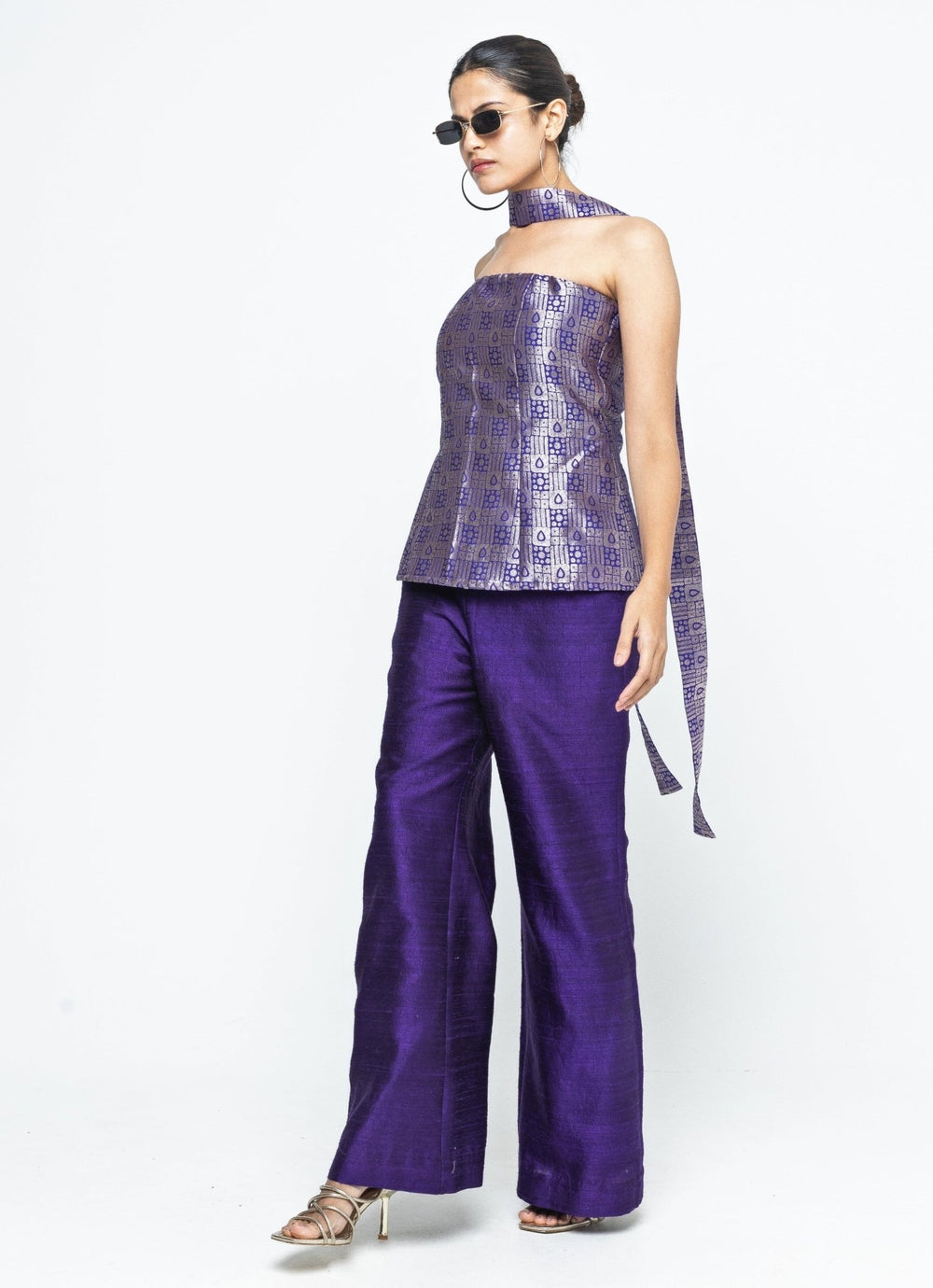 Purple Brocade Tube Top With Silk Pants Sobariko - Fabilicious Fashion