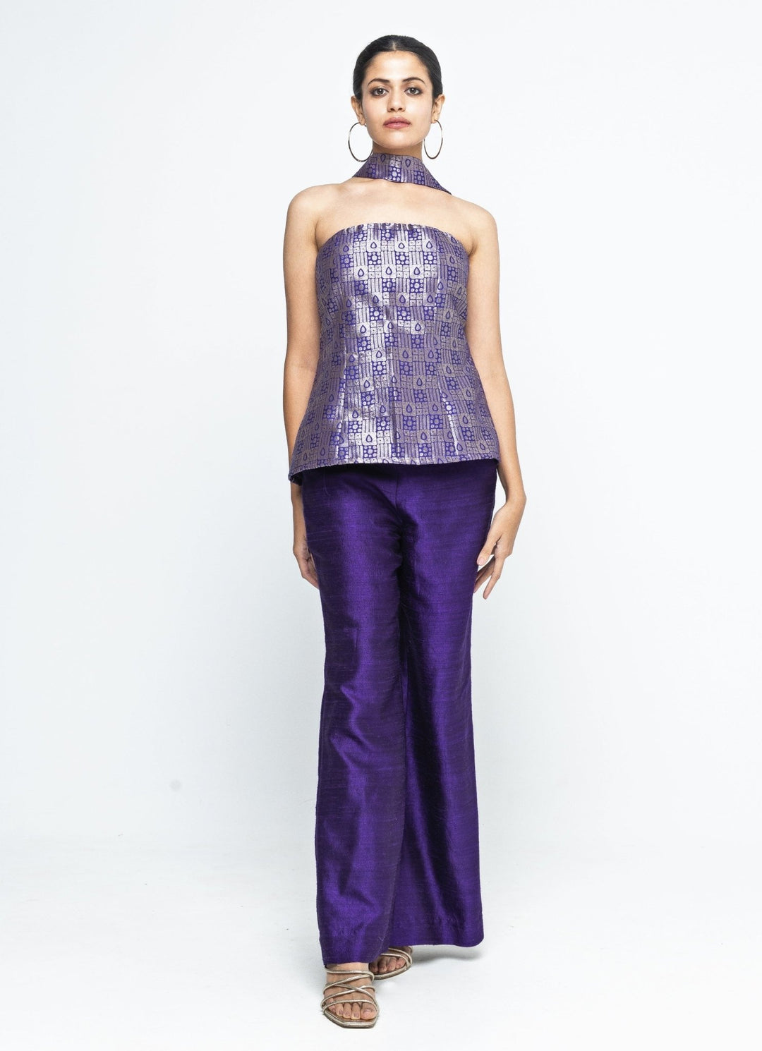 Purple Brocade Tube Top With Silk Pants Sobariko - Fabilicious Fashion
