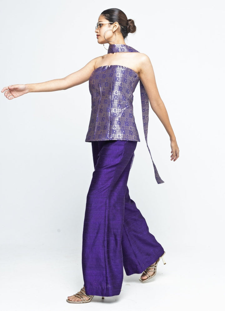 Purple Brocade Tube Top With Silk Pants Sobariko - Fabilicious Fashion