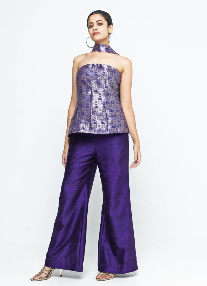 Purple Brocade Tube Top With Silk Pants Sobariko - Fabilicious Fashion