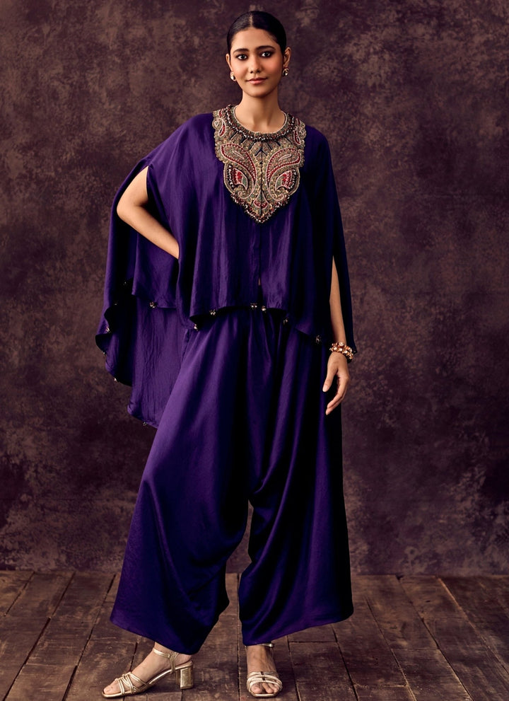 Prisho Purple Chanderi Kaftan Pants SetFabilicious Fashion