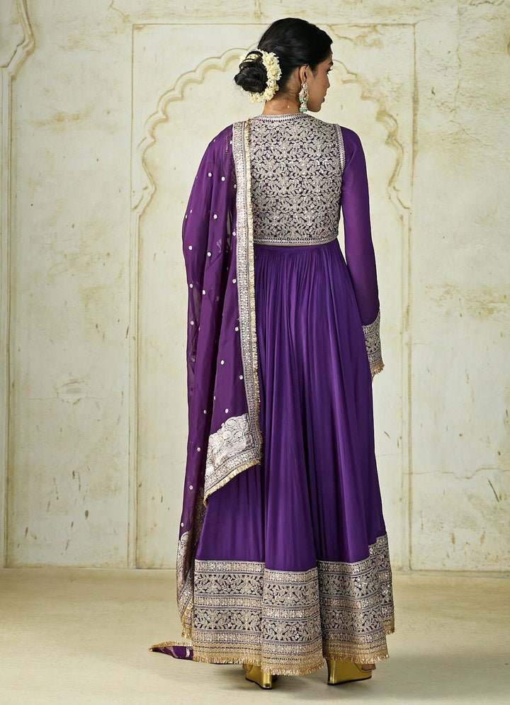 Gopi Vaid Purple Chiffon Anarkali SetFabilicious Fashion