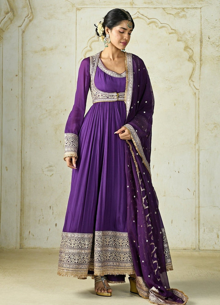 Gopi Vaid Purple Chiffon Anarkali SetFabilicious Fashion