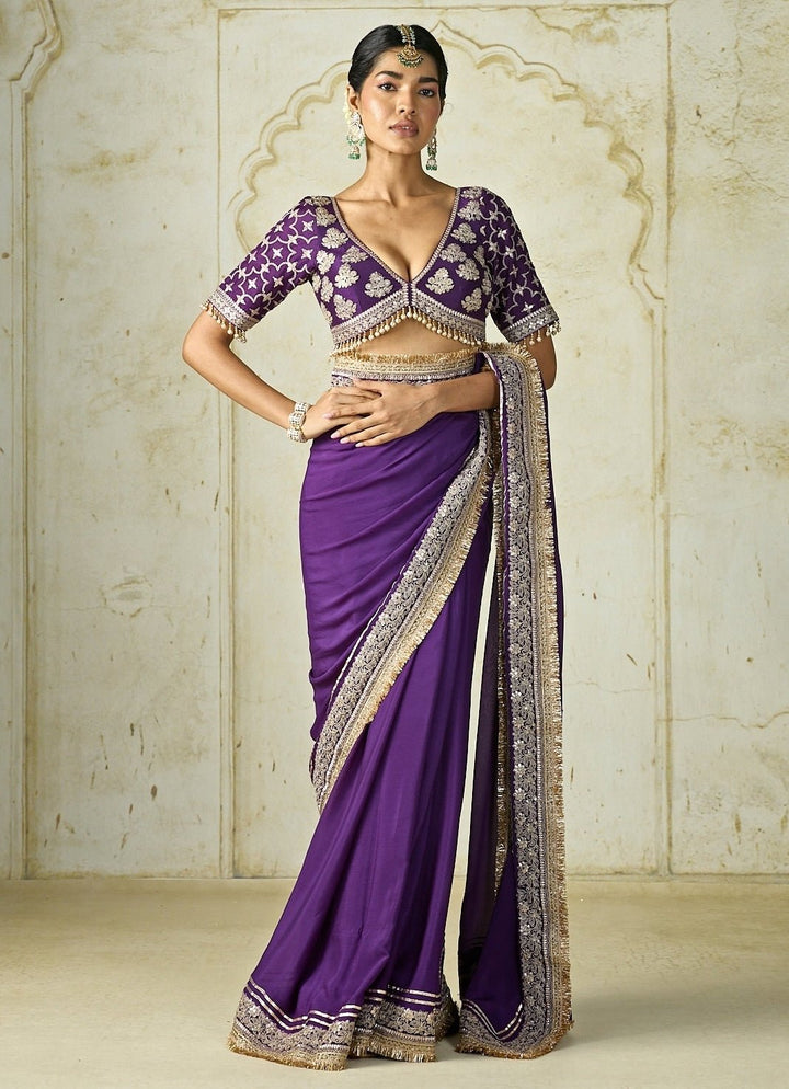 Gopi Vaid Purple Chiffon Saree SetFabilicious Fashion