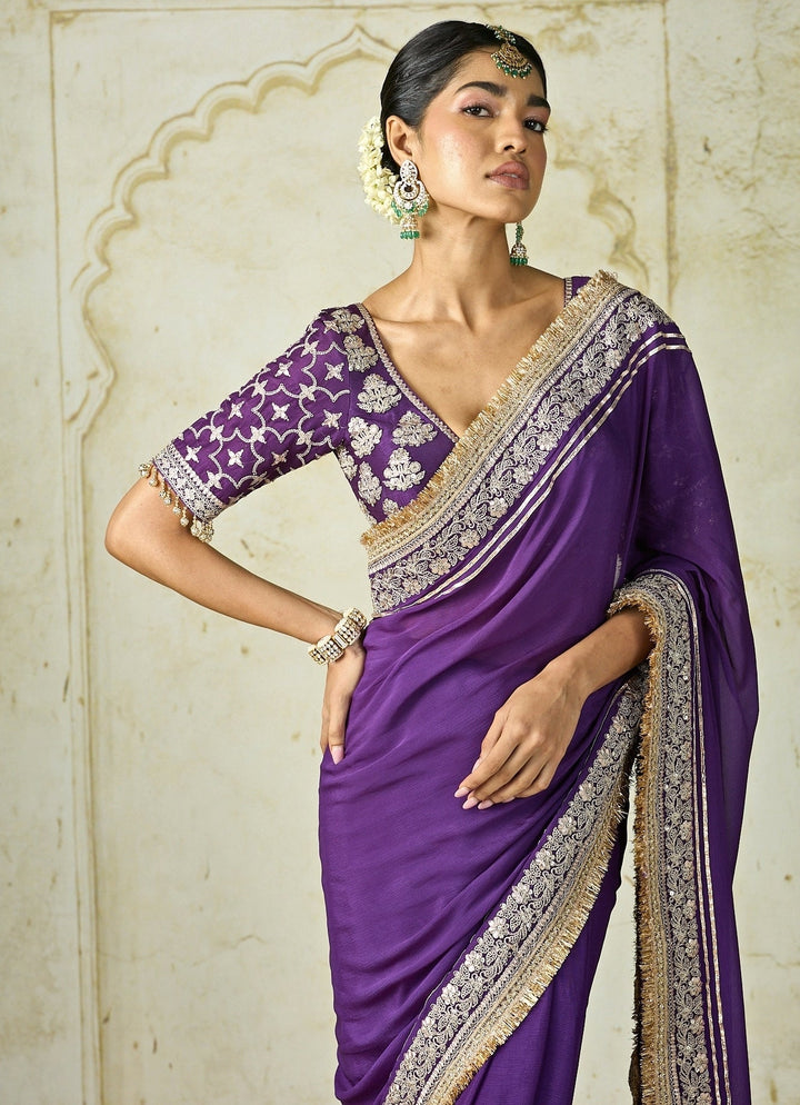 Gopi Vaid Purple Chiffon Saree SetFabilicious Fashion
