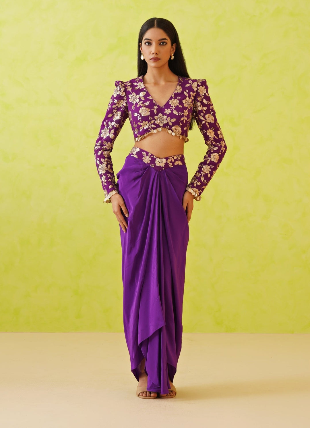 Purple Crepe Embroidered Dhoti Set Deepika Chadha - Fabilicious Fashion