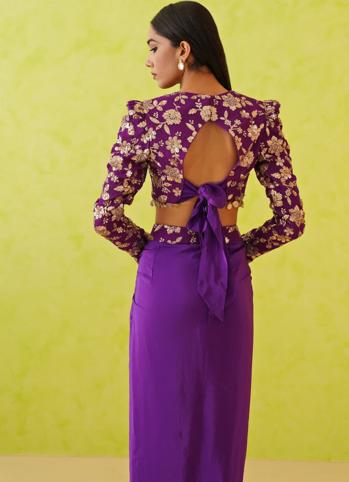 Purple Crepe Embroidered Dhoti Set Deepika Chadha - Fabilicious Fashion
