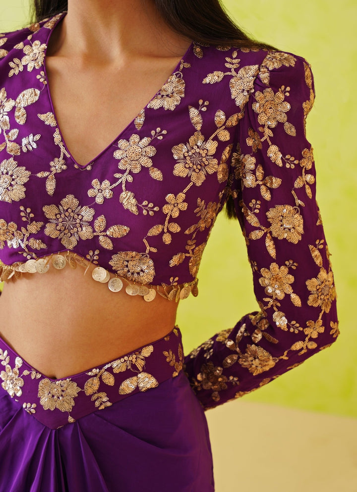 Purple Crepe Embroidered Dhoti Set Deepika Chadha - Fabilicious Fashion