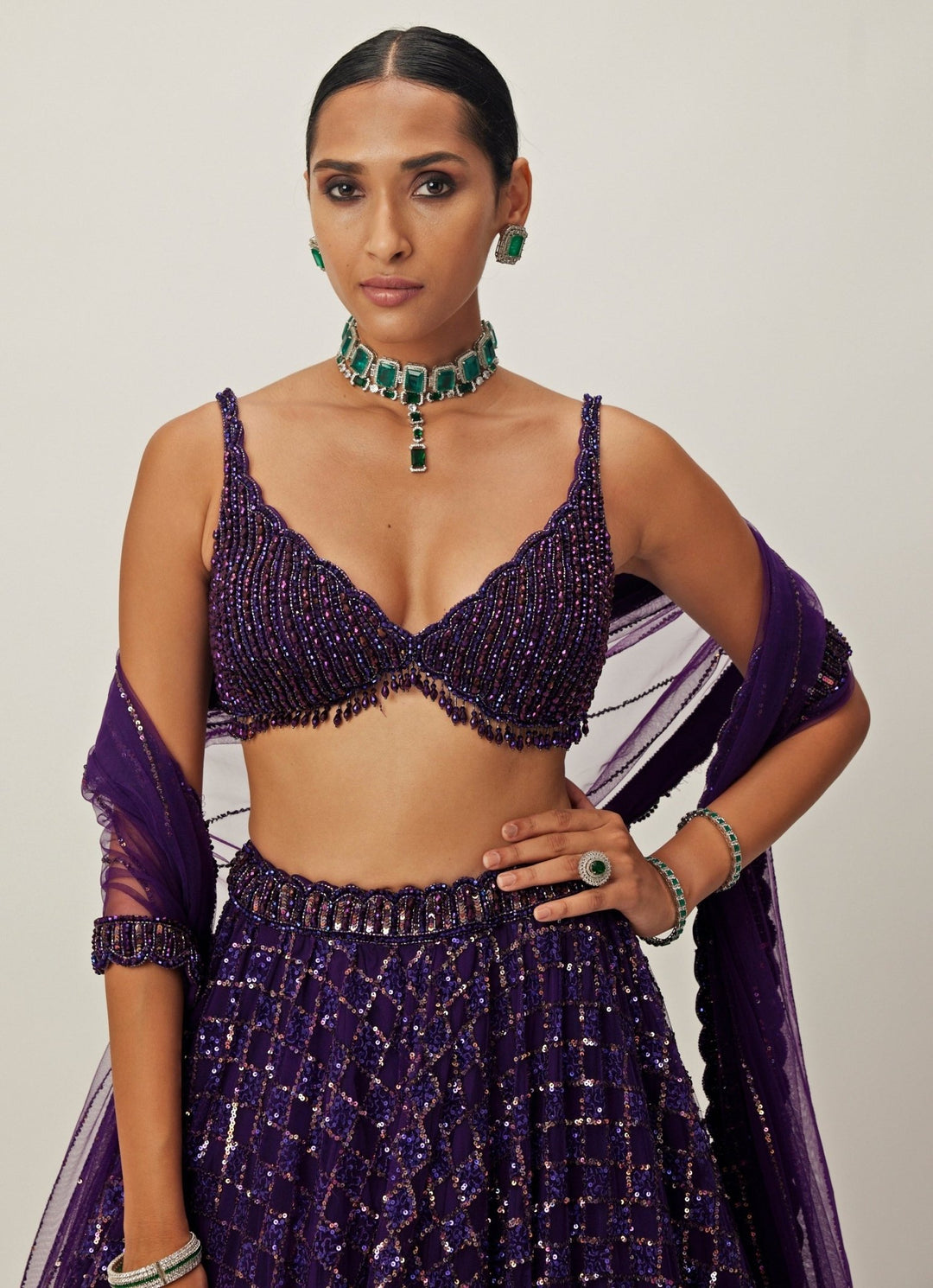 Purple Crystal And Sequin Embroidered Organza Lehenga Set Vvani By Vani Vats - Fabilicious Fashion