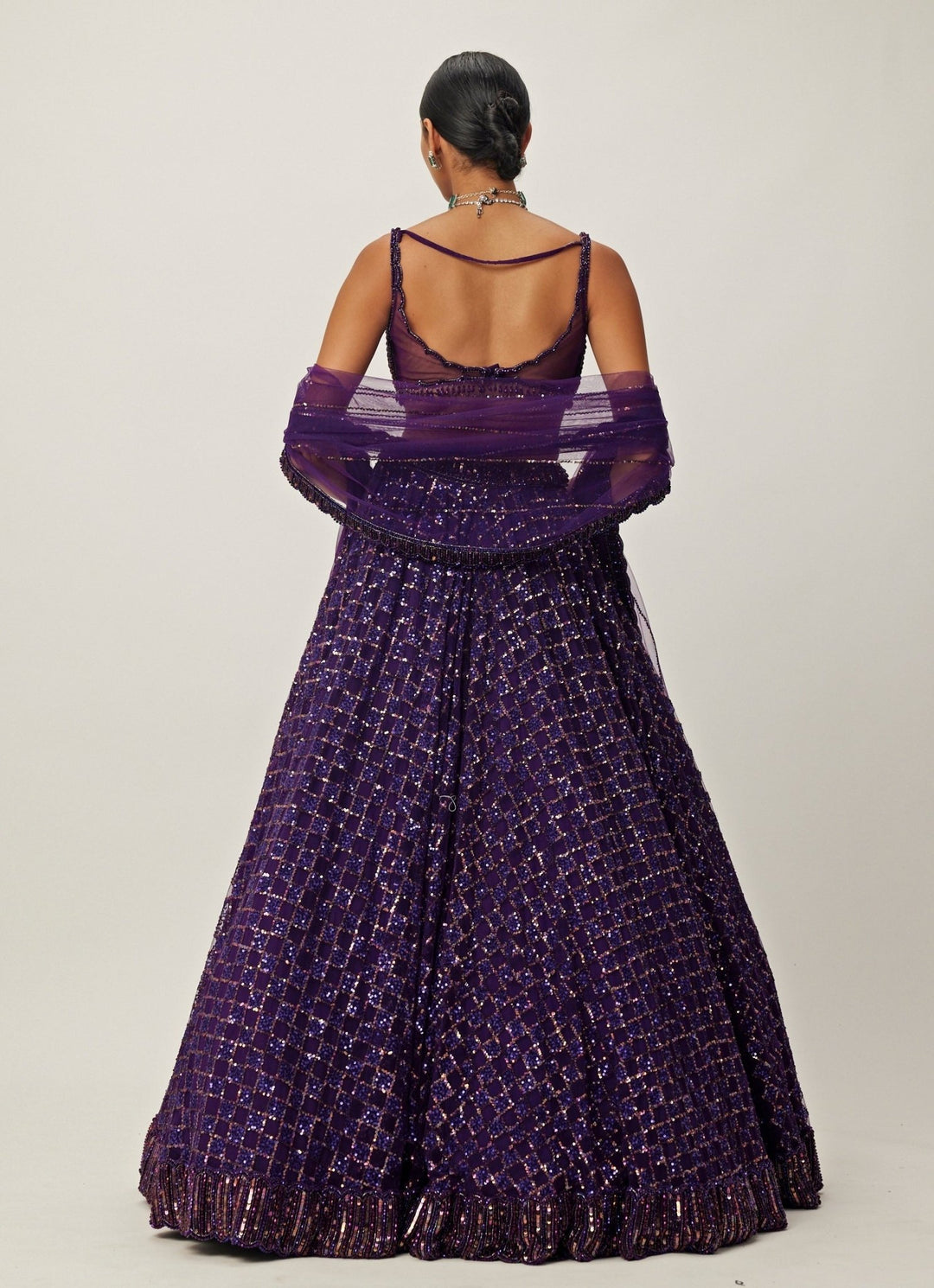 Purple Crystal And Sequin Embroidered Organza Lehenga Set Vvani By Vani Vats - Fabilicious Fashion