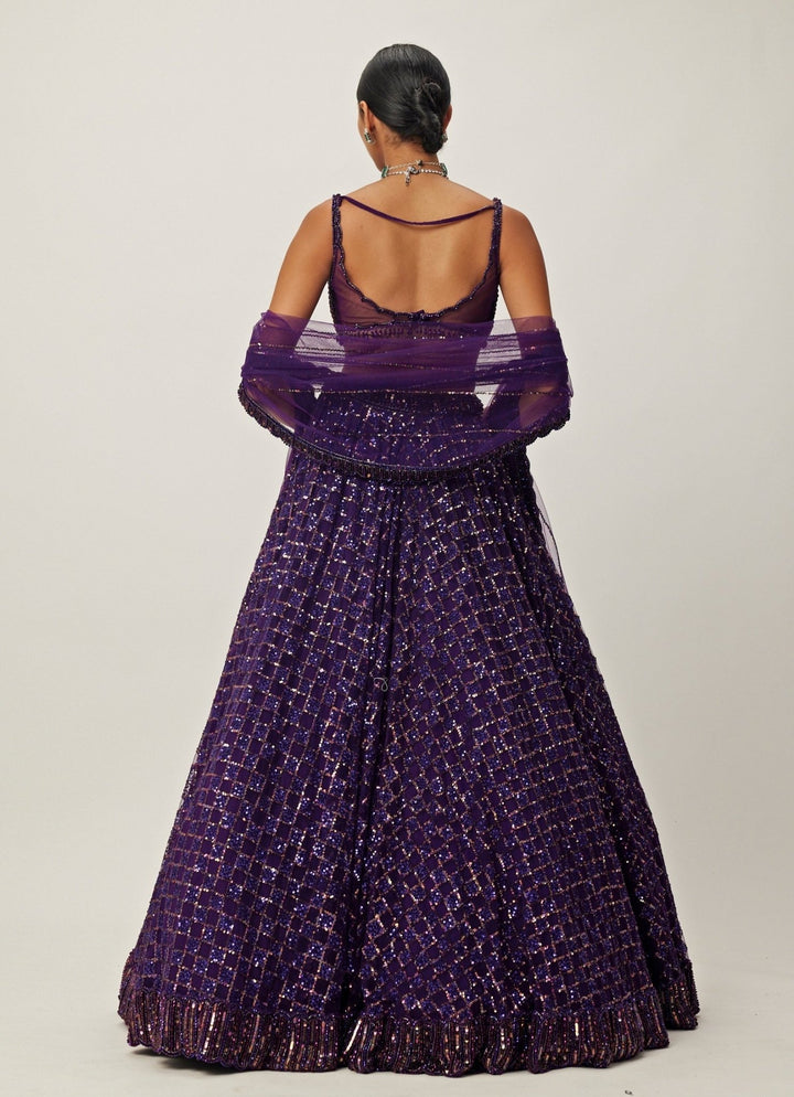 Purple Crystal And Sequin Embroidered Organza Lehenga Set Vvani By Vani Vats - Fabilicious Fashion