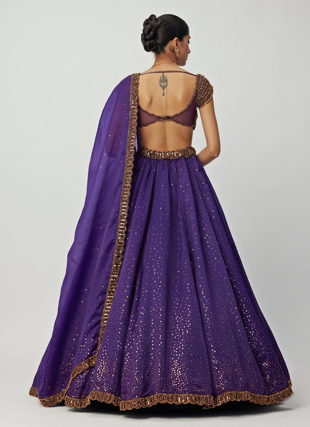 Purple Crystal And Sequin Scattered Organza Lehenga Set Vvani By Vani Vats - Fabilicious Fashion