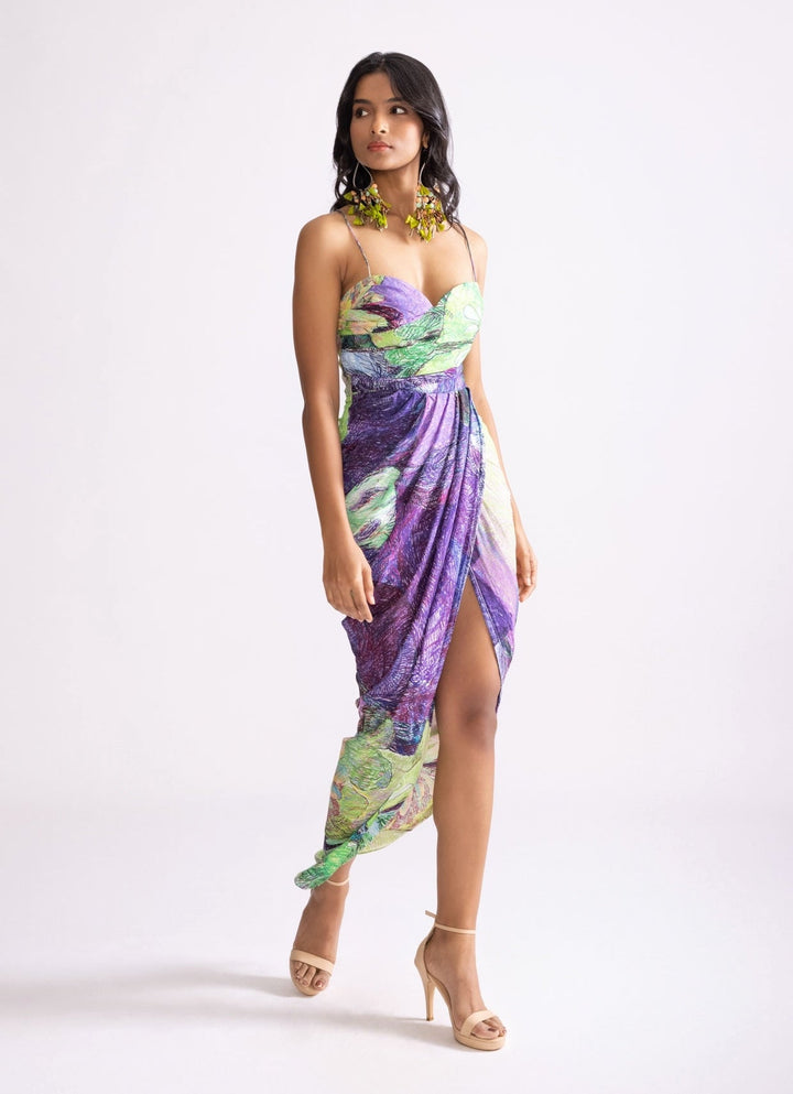 Purple Daisy Print Dress Saaksha & Kinni - Fabilicious Fashion