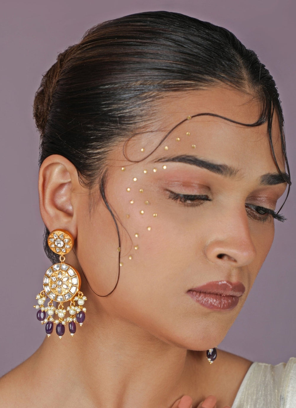 Purple Drop Matte Gold Necklace Set Riana Jewellery - Fabilicious Fashion