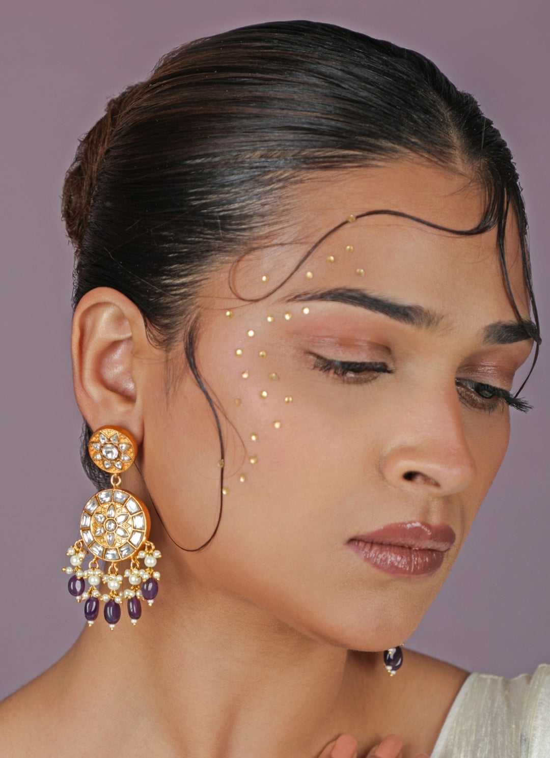 Purple Drop Matte Gold Necklace Set Riana Jewellery - Fabilicious Fashion