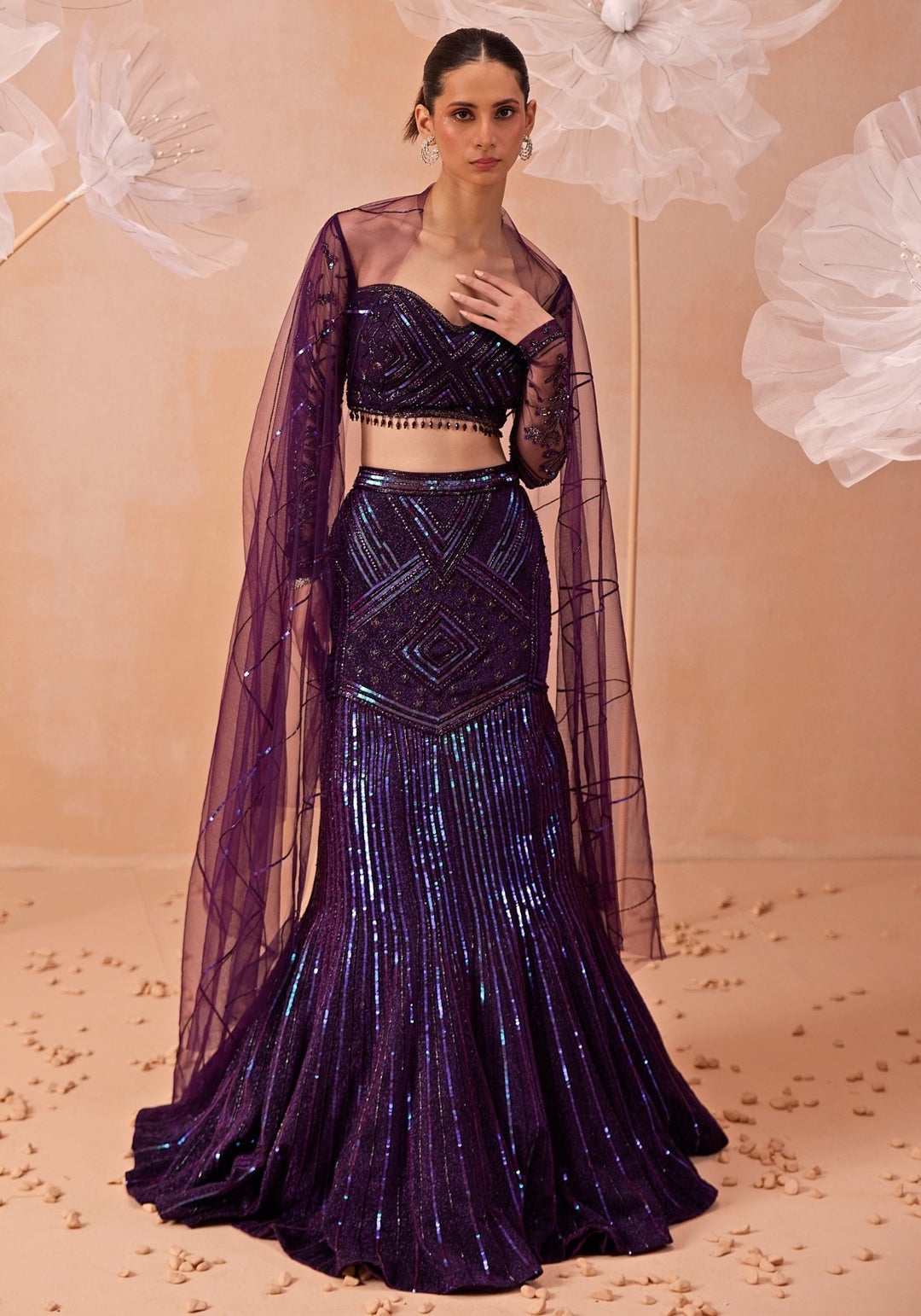 Purple Embellished Fishcut Lehenga Set Parul Gandhi - Fabilicious Fashion
