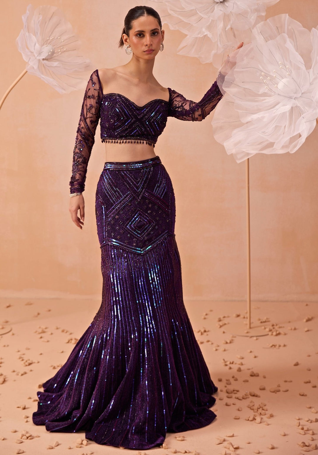Purple Embellished Fishcut Lehenga Set Parul Gandhi - Fabilicious Fashion