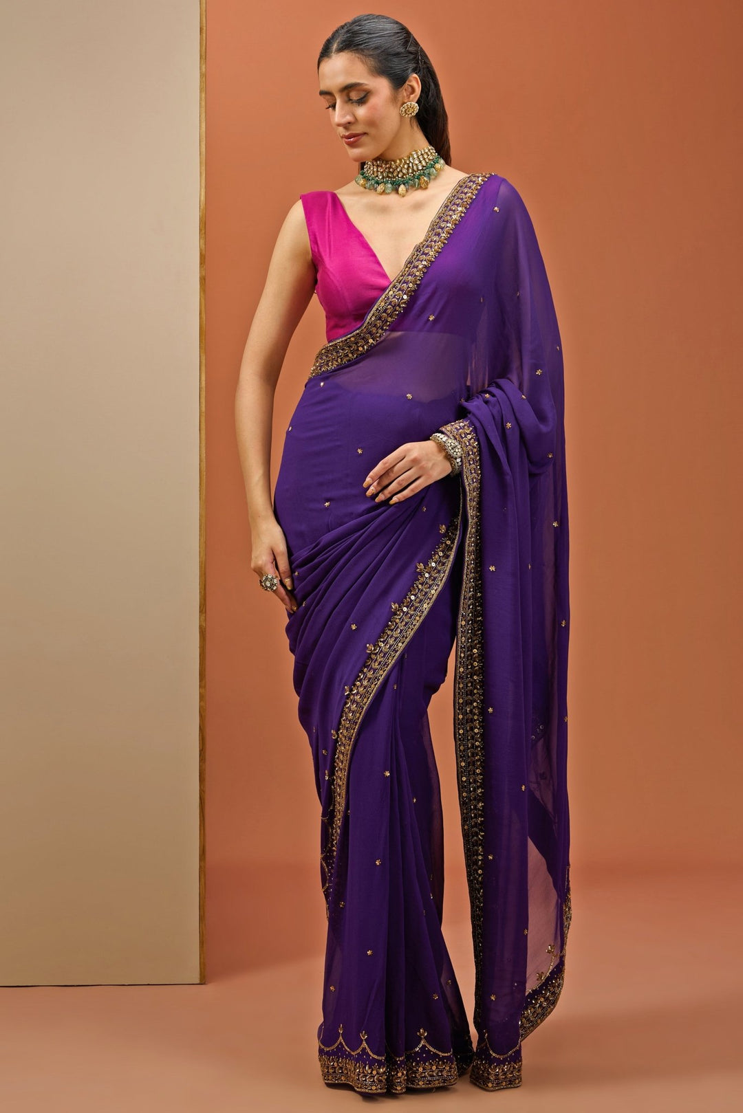 Purple Embellished Georgette Saree Set Esha Koul - Fabilicious Fashion