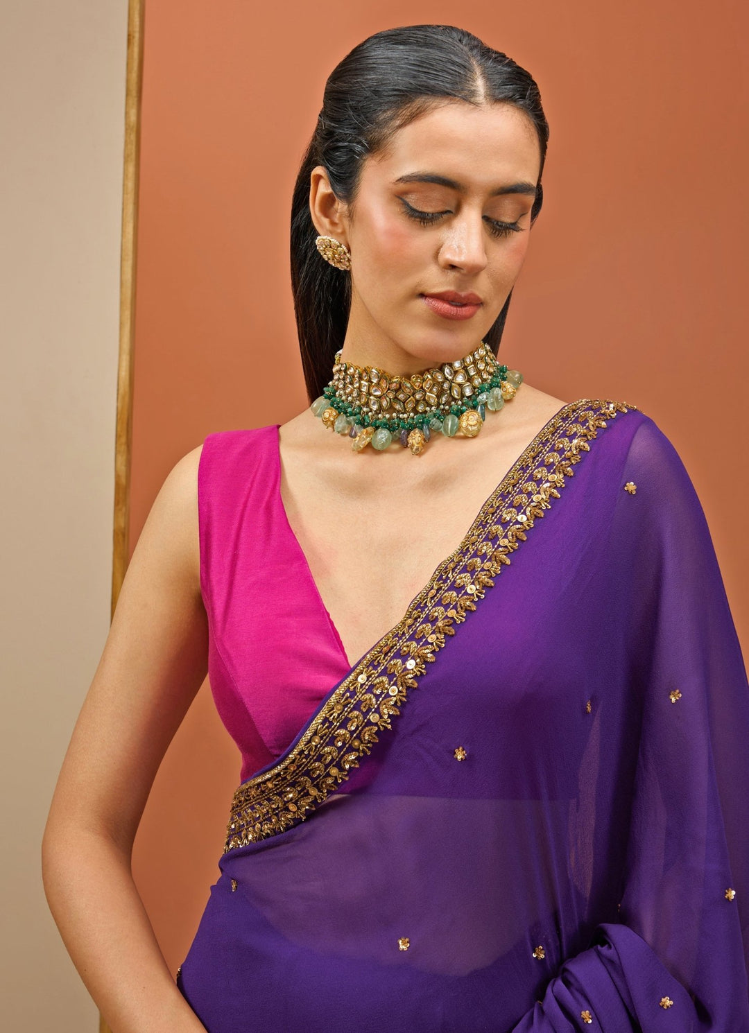 Purple Embellished Georgette Saree Set Esha Koul - Fabilicious Fashion