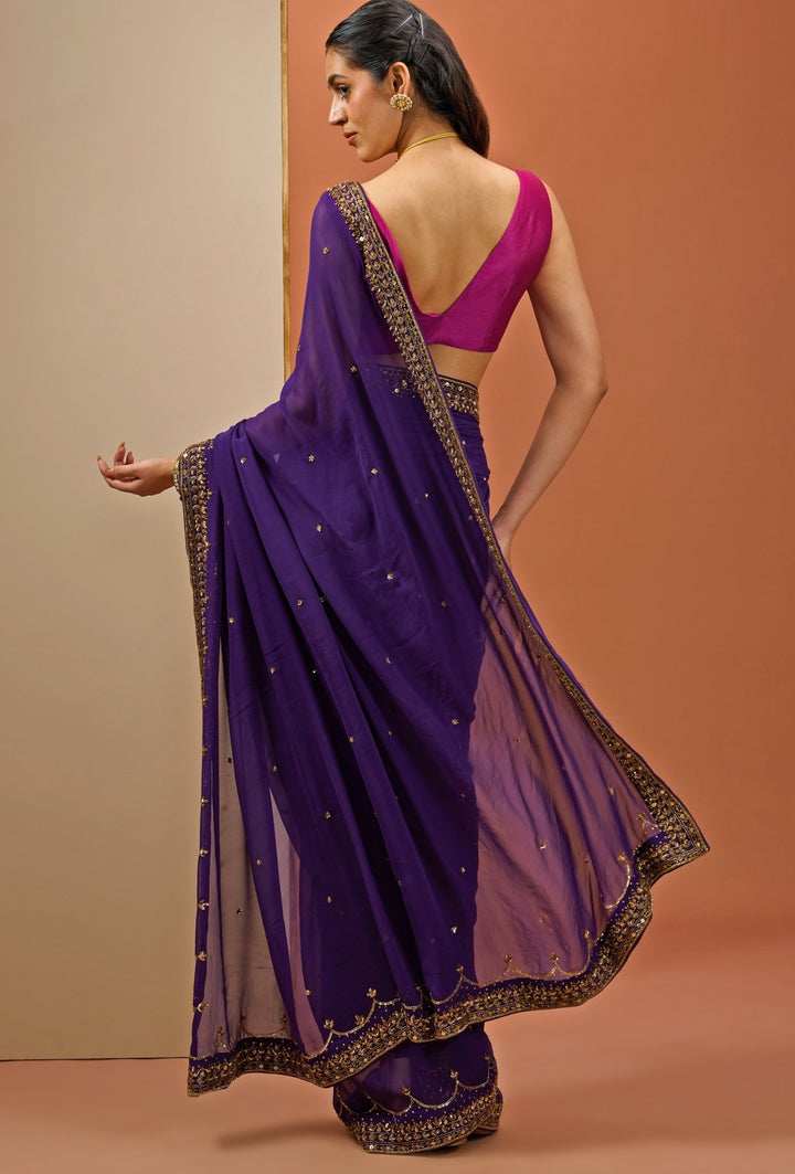 Purple Embellished Georgette Saree Set Esha Koul - Fabilicious Fashion