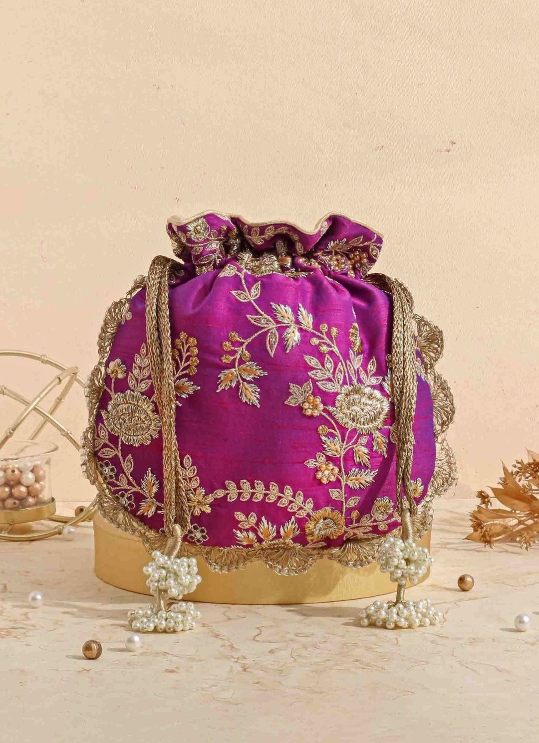 Purple Embellished Potli AMYRA - Fabilicious Fashion