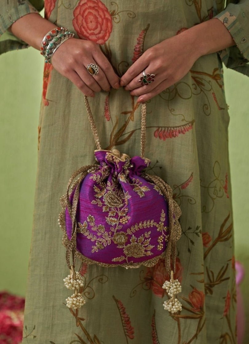 Purple Embellished Potli AMYRA - Fabilicious Fashion