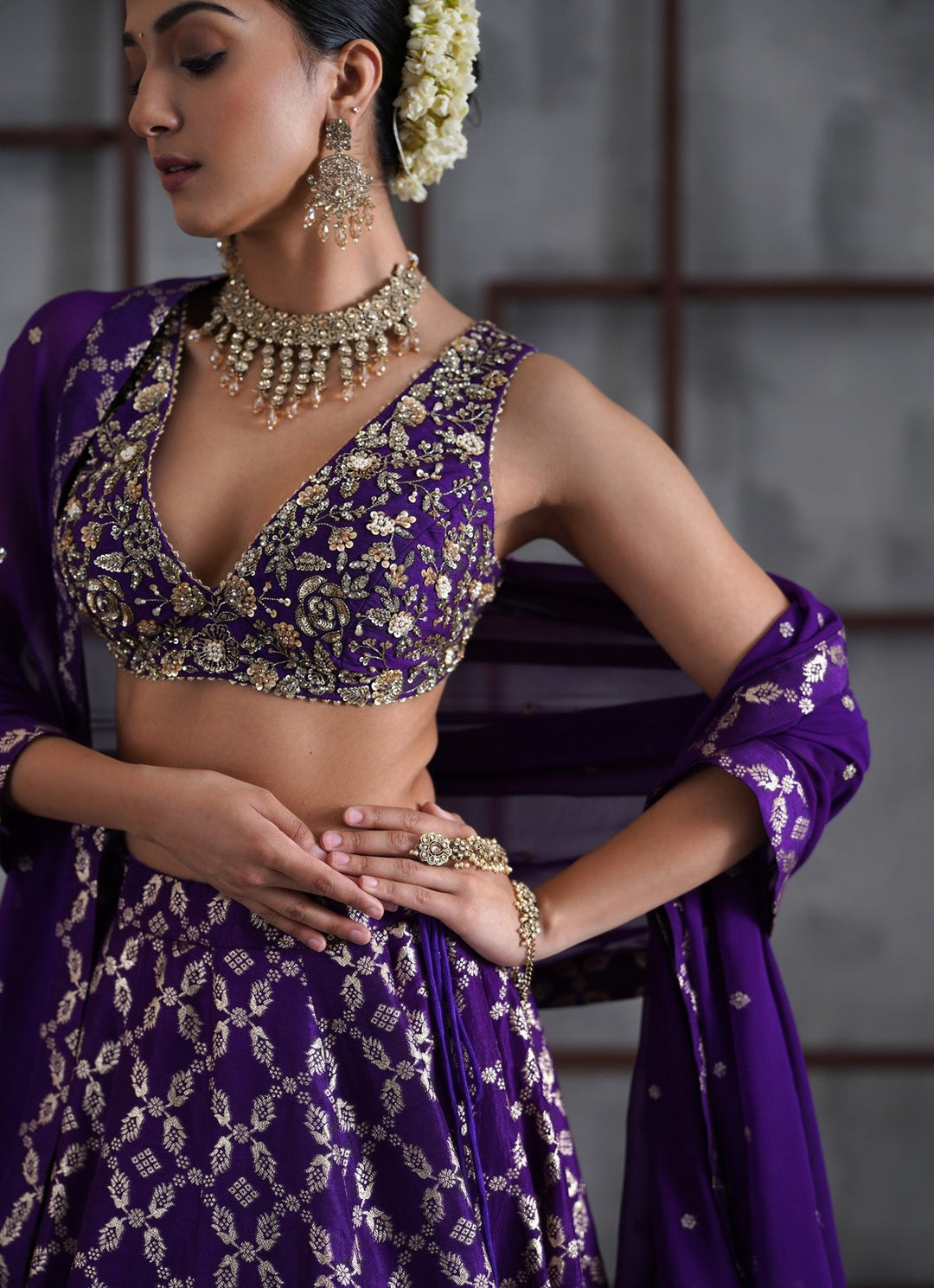 Purple Embroidered Banarasi Lehenga Set Deepika Chadha - Fabilicious Fashion
