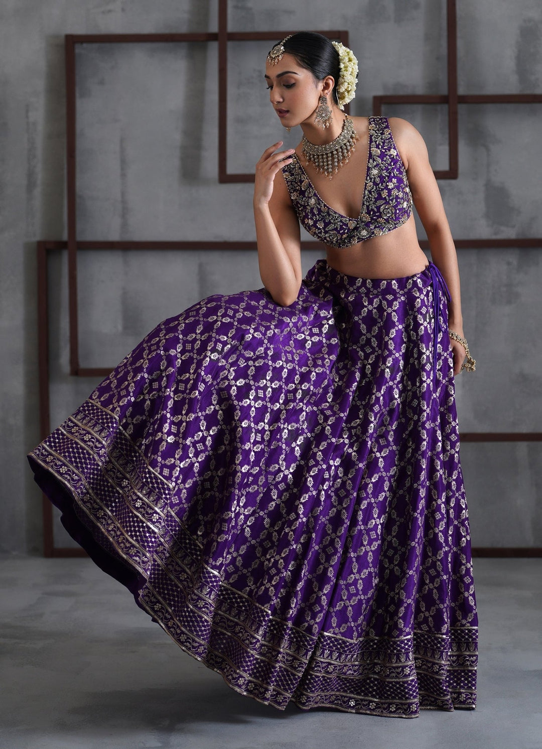 Purple Embroidered Banarasi Lehenga Set Deepika Chadha - Fabilicious Fashion
