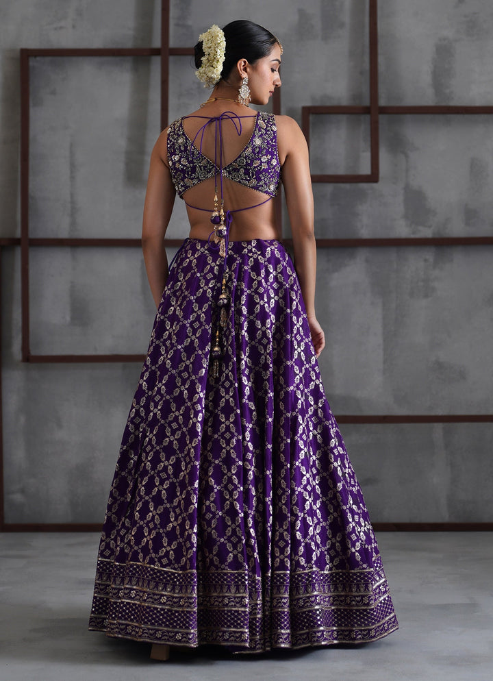 Purple Embroidered Banarasi Lehenga Set Deepika Chadha - Fabilicious Fashion