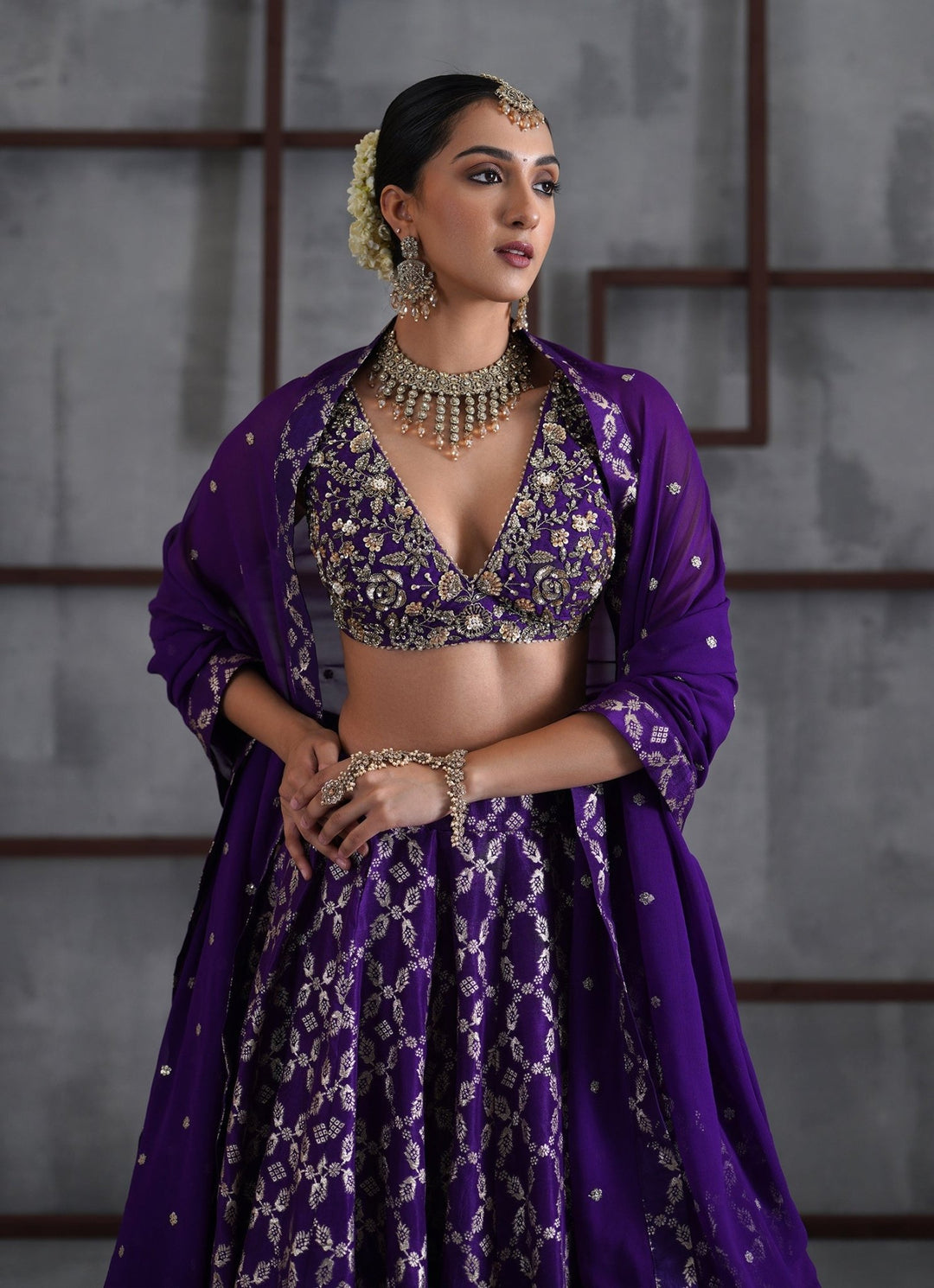 Purple Embroidered Banarasi Lehenga Set Deepika Chadha - Fabilicious Fashion