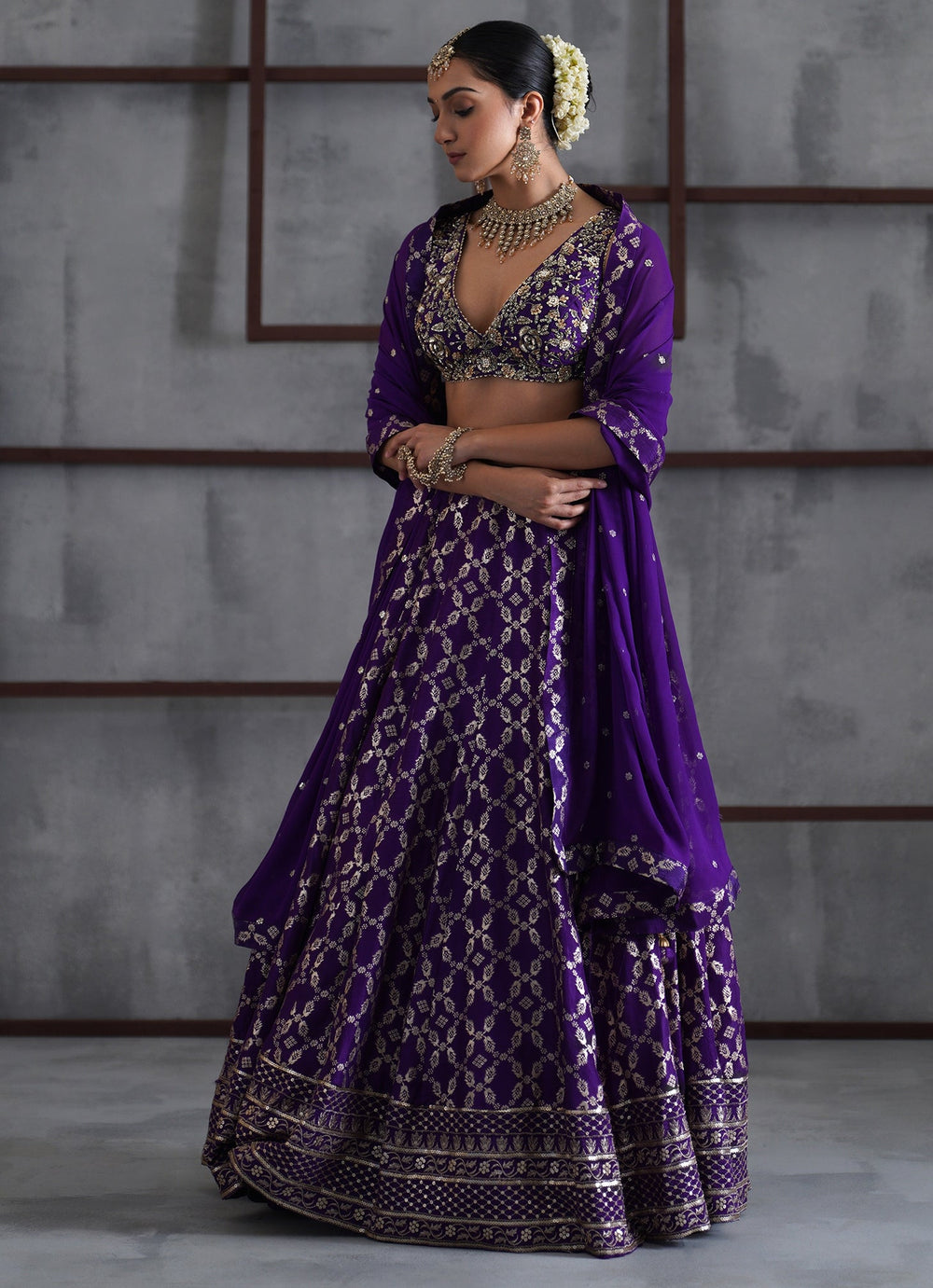 Purple Embroidered Banarasi Lehenga Set Deepika Chadha - Fabilicious Fashion