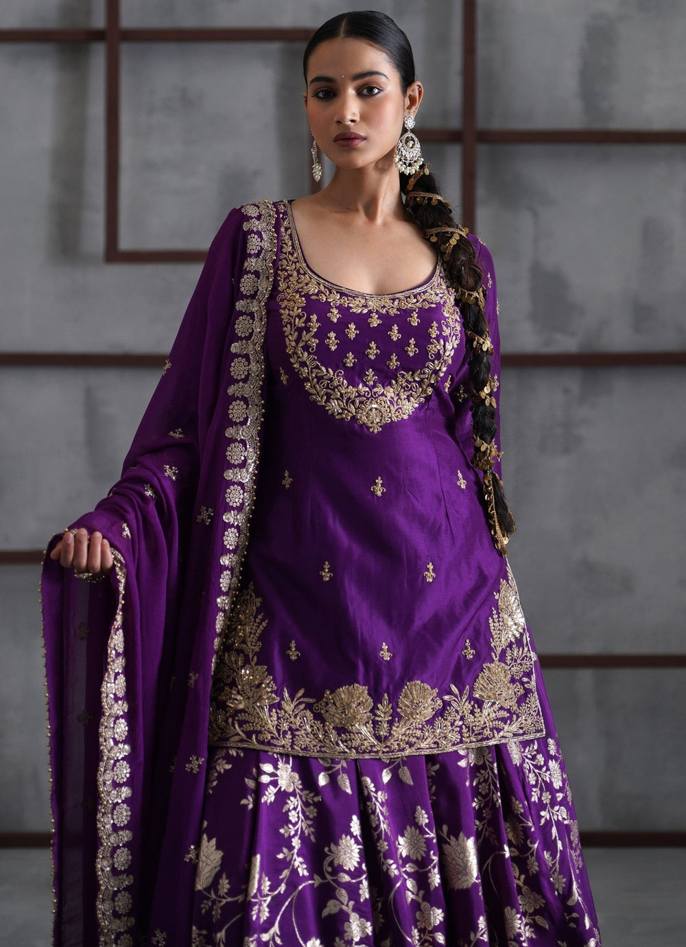 Purple Embroidered Banarasi Silk Kurta Lehenga Set Deepika Chadha - Fabilicious Fashion