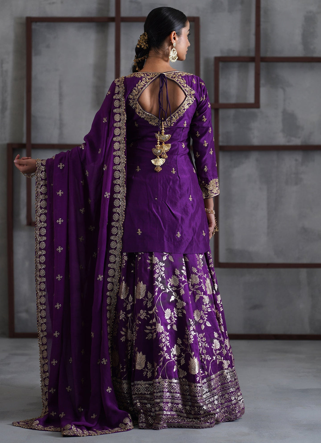Purple Embroidered Banarasi Silk Kurta Lehenga Set Deepika Chadha - Fabilicious Fashion