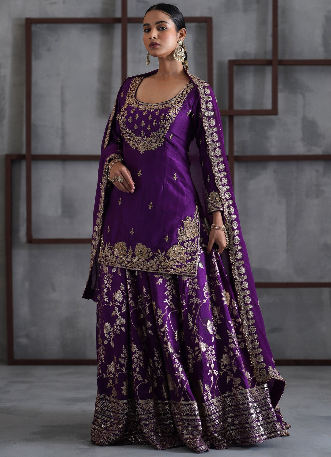 Purple Embroidered Banarasi Silk Kurta Lehenga Set Deepika Chadha - Fabilicious Fashion