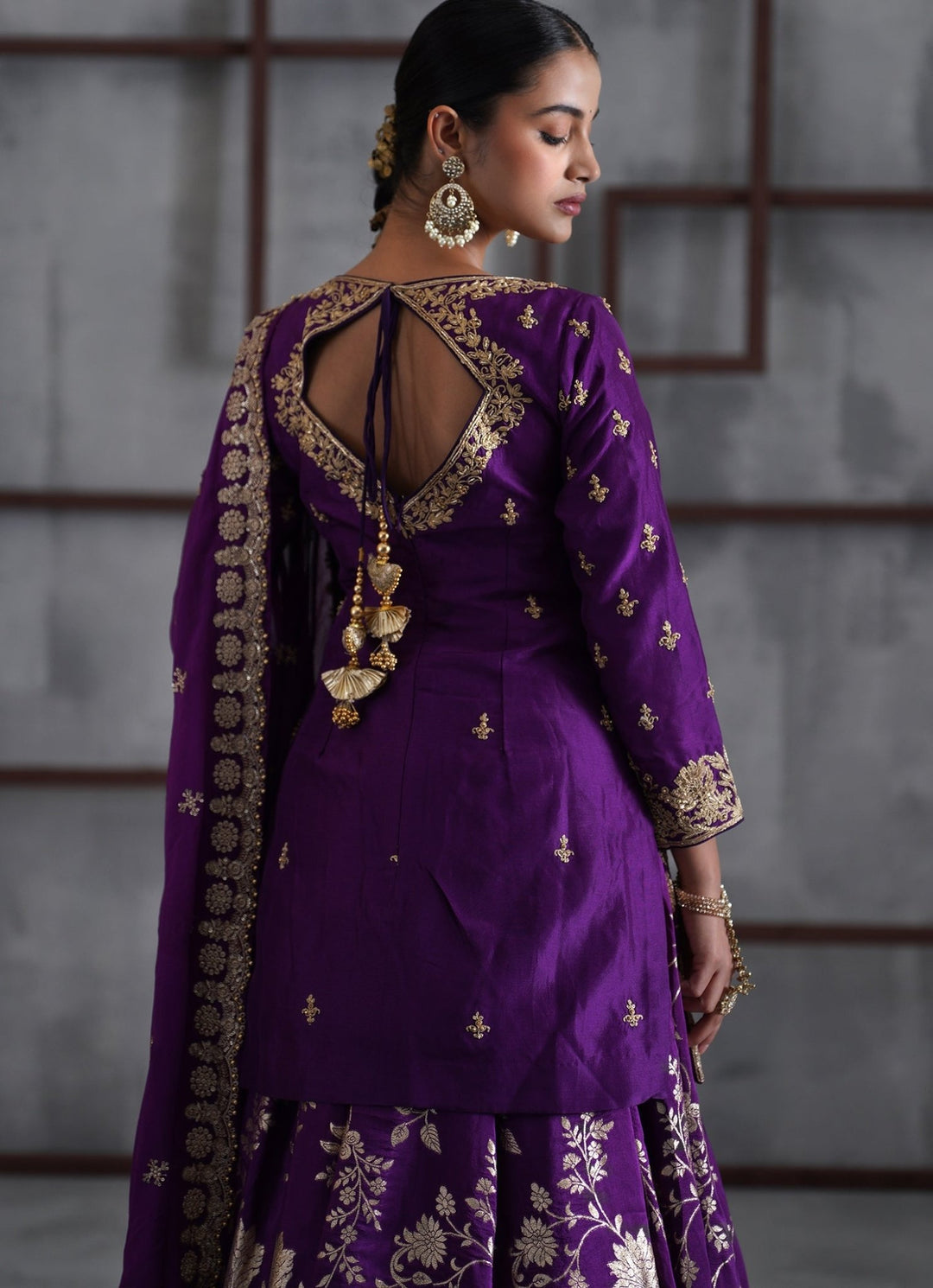 Purple Embroidered Banarasi Silk Kurta Lehenga Set Deepika Chadha - Fabilicious Fashion