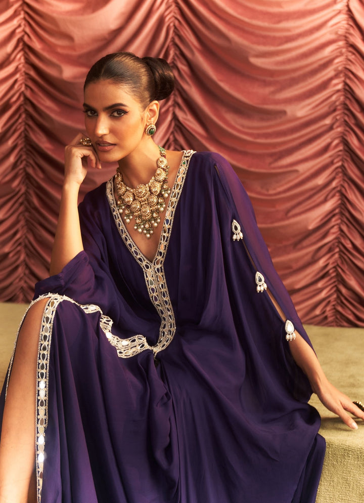 Purple Embroidered Chiffon Kaftan Seema Thukral - Fabilicious Fashion