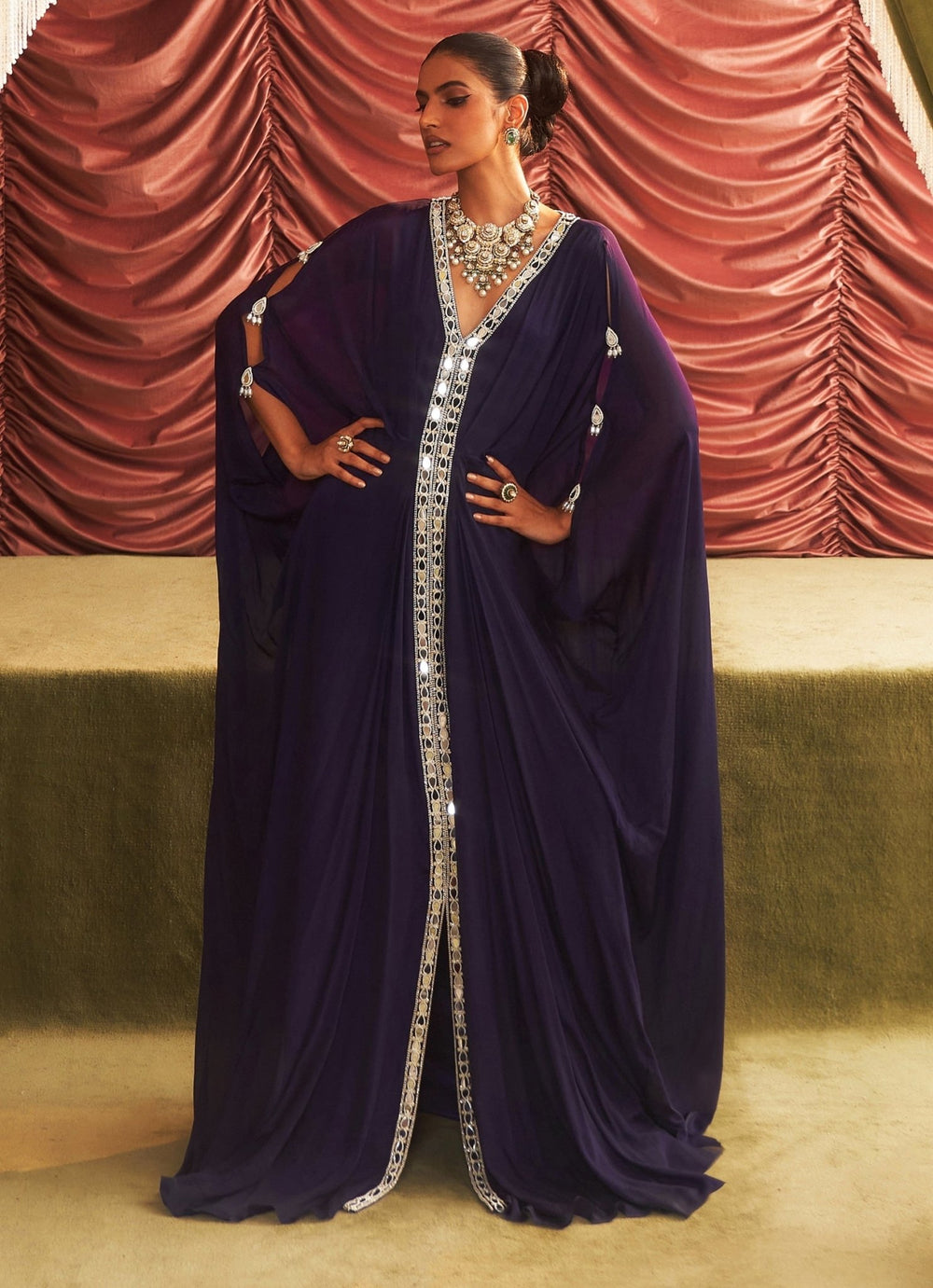 Purple Embroidered Chiffon Kaftan Seema Thukral - Fabilicious Fashion