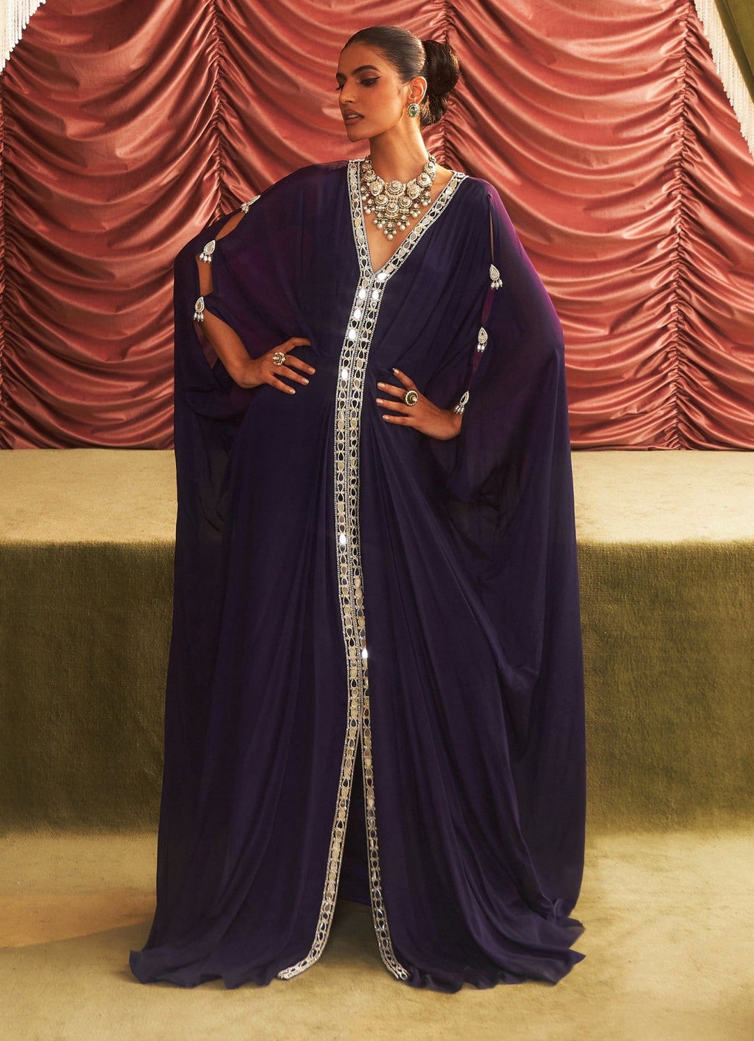Purple Embroidered Chiffon Kaftan Seema Thukral - Fabilicious Fashion